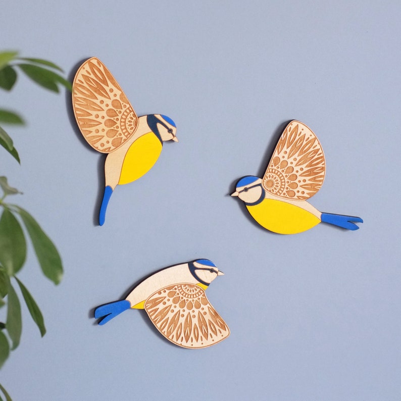 Folk Art Wooden Blue Tits Wall decor Hangings image 2