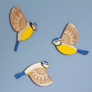 Folk Art Wooden Blue Tits Wall decor Hangings image 3