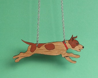 Oak Hand Painted Jack Russell Necklace - Sterling Silver Chain