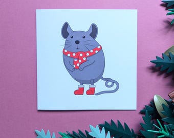 居心地の良いマウスのクリスマスのお祝いカード