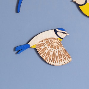 Folk Art Wooden Blue Tits Wall decor Hangings 1 x Design 3