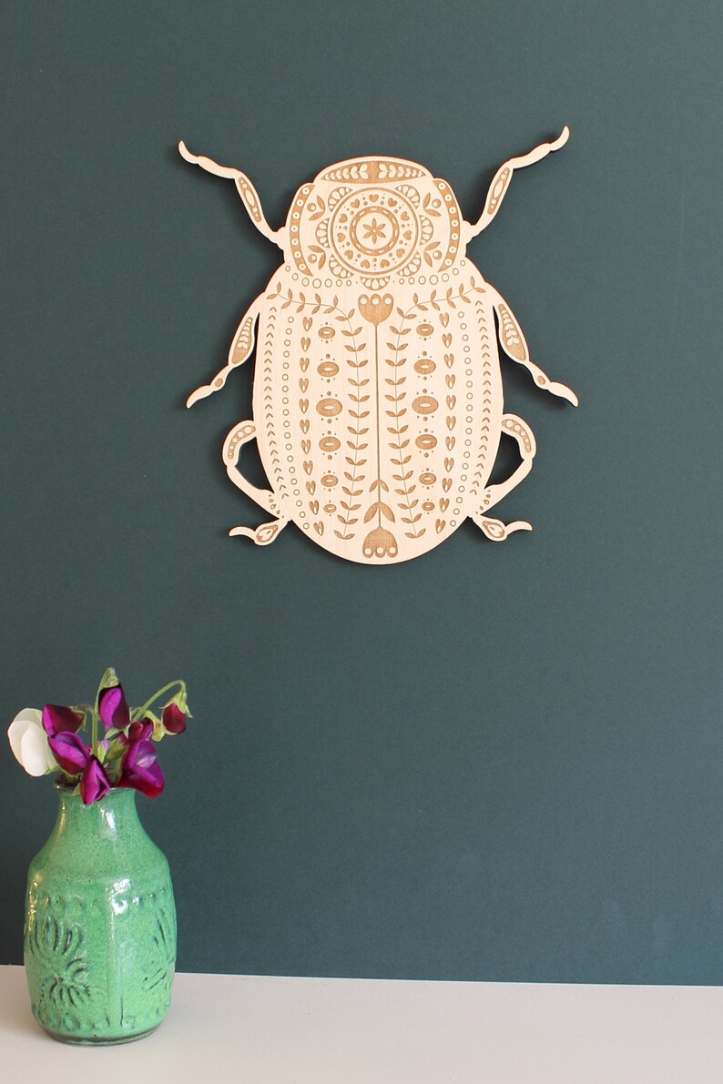 Large Wooden Folk Art Beetle Bug Wall Hanging Etsy