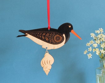 Hanging Wooden Oyster Catcher Decoration - Hand Painted