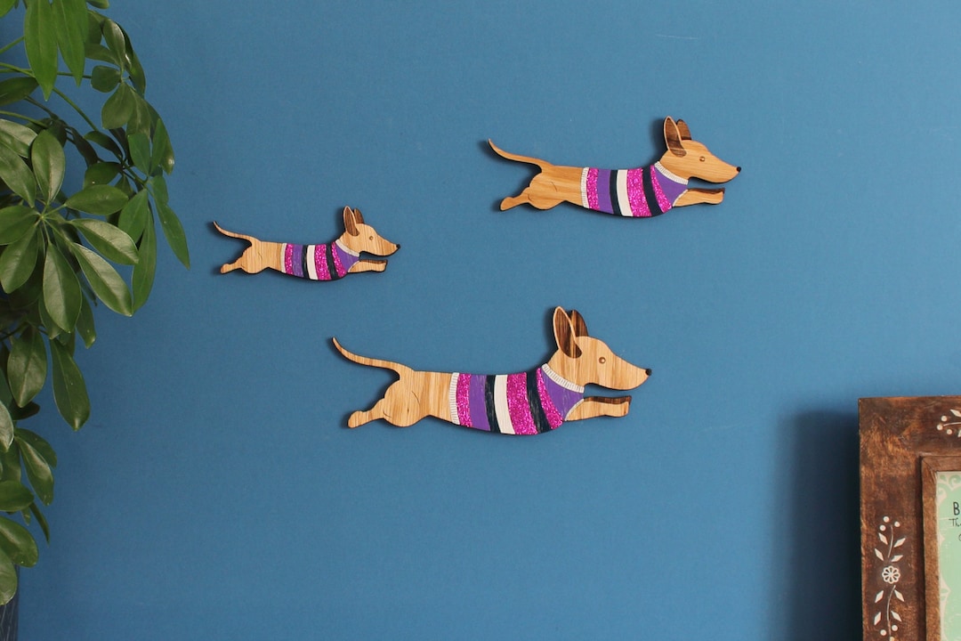Jumping Sausage Dogs Wall Hanging Available Individually or as a Set of