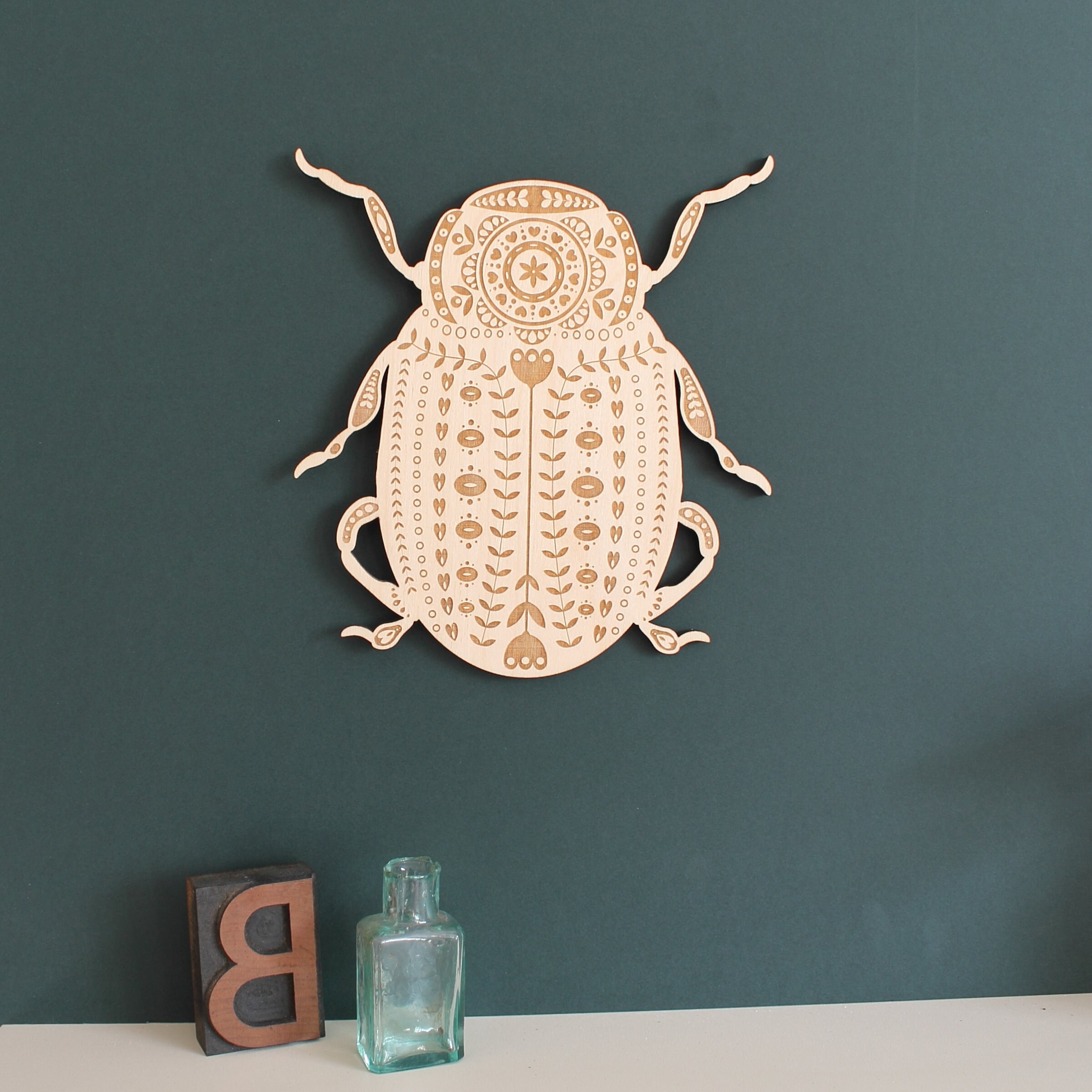 Large Wooden Folk Art Beetle Bug Wall Hanging Etsy