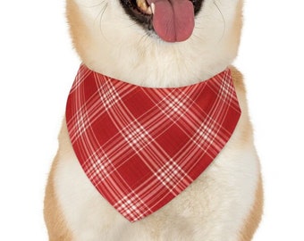 Pet Bandana Collar, red checkered pattern, cute dog or cat scarf