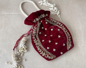 Afreen Maroon Velvet Potli Bag