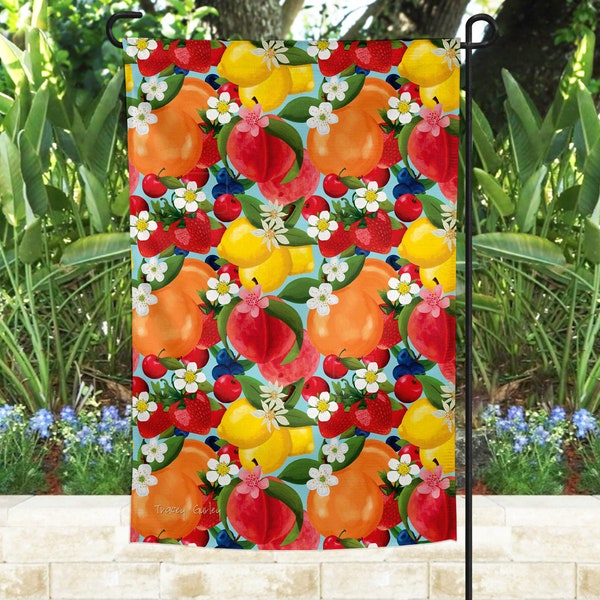 Summer fruit garden flag, garden decor, fruit yard decor, original art, unique garden flags, gift for gardeners