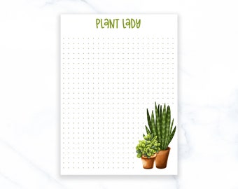 Cute Plant Lady Notepad, note pad with original illustrations of plants, gift for plant lover, 5"x7" with 50 sheets