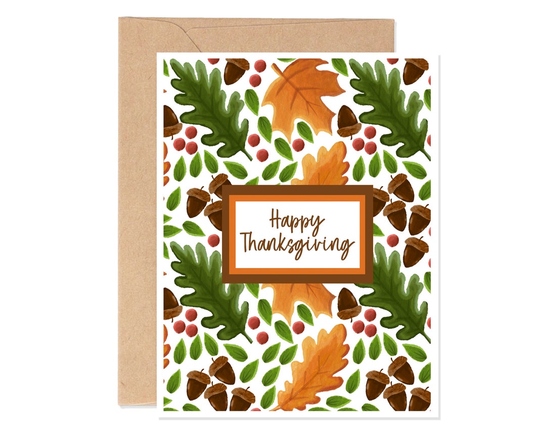 Personalized Thanksgiving Greeting Card Set With Fall Leaves, Eight ...