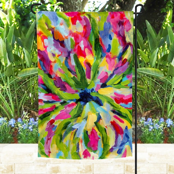 Floral garden flag, flower flag, abstract flowers, garden decor, home and garden, original art, unique garden flags, abstract garden flag