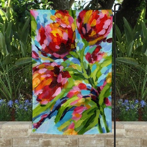 Floral garden flag, garden flag, garden decor, home and garden, original art, abstract art, art flag, unique garden flags, flower garden