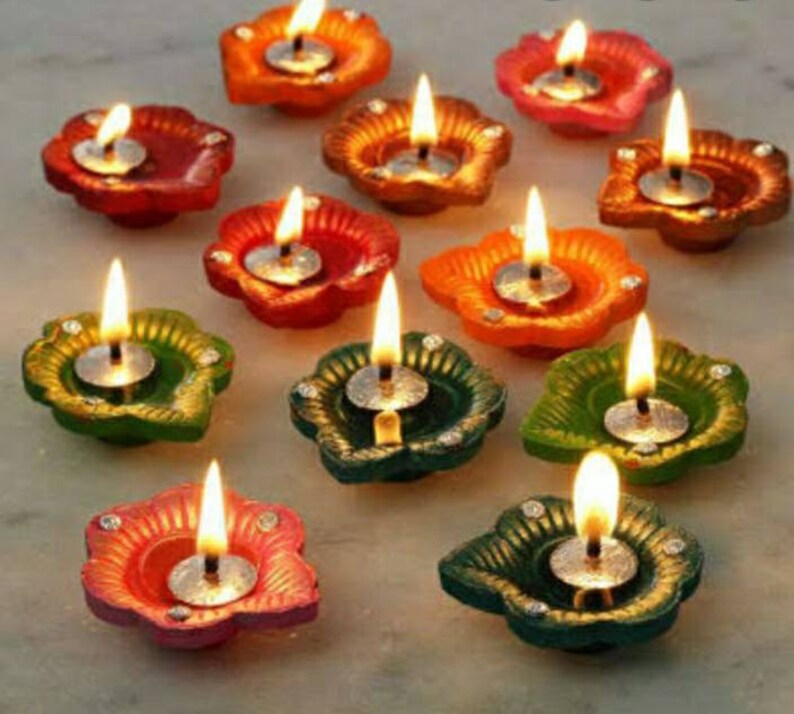 12 decorate clay Diya Diya for decorations hand painted diya Etsy