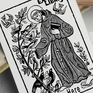 Selo Ex Libri São Francisco, Selo Religioso Vintage, Selo Cristão Personalizado, Selo de Livro Personalizado 2029270924