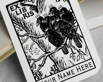 Timbre Ex Libris personnalisé, ex-libris de presse à imprimer personnalisé, timbre de bibliothèque personnalisable, timbre cadeau personnalisé, Royal Crow -2229011220