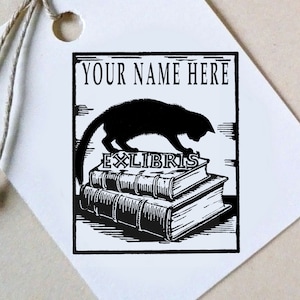Timbre Ex Libris personnalisé, Ex-libris de presse à imprimer personnalisé, Timbre de bibliothèque personnalisable, Timbre cadeau personnalisé, CAT, Margot -1709240620