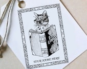 Custom Ex Books Stamp, Custom Printing Press Bookplate, Personalizable Library Stamp, Custom Gift Stamp, Cat reads book, -2240151219