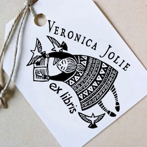 Custom Ex Libris Stamp, Timbro personalizzato, Bookplate Stamp Vintage Personalizzabile, Booklovers  ex Libris, girl in flight -1528130923