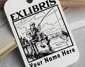 Custom Ex Libris Stamp, Custom Printing Press Bookplate, Personalizable Library Stamp, Custom Gift Stamp, FISHERMAN, -0024150220