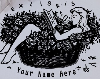 Sello Ex Libris personalizado, ex libris de imprenta personalizado, sello de biblioteca personalizable, sello de regalo personalizado, MUJER -0032200320