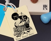 Custom Ex Libris Stamp, Custom Printing Press Bookplate, Personalizable Library Stamp, Custom Gift Stamp, Sailing ship dolphins, -0030270220