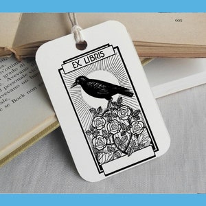 Aangepaste Ex Libris-stempel, aangepaste drukpers ex-libris, personaliseerbare bibliotheekstempel, aangepaste cadeaustempel, KRAAI en BLOEMEN -1135050320
