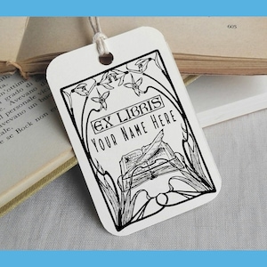Custom Ex Libris Stamp, Custom Printing Press Bookplate, Personalizable Library Stamp, Flower frame 0013151122