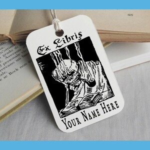 Skeleton Ex Libris Personalized Stamp, Customizable gift stamp, Booklovers gift, ex Libris Stamp Skeleton smokes -0132120923