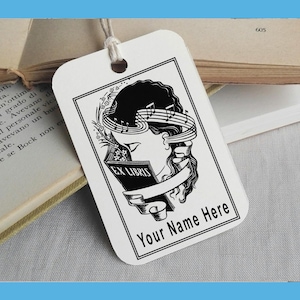 Custom Ex Libris Stamp, Custom Printing Press Bookplate, Personalizable Library Stamp,  Woman Reading and music,  -1948230622
