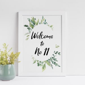 Welcome To Our Home, Wall Print, Watercolour, Foliage, Home Decor, Home Print, Personalised House Number