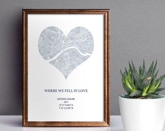 Heart Map Print, Custom Map Print, Map Print, Wedding Gift, Anniversary Gift, Print