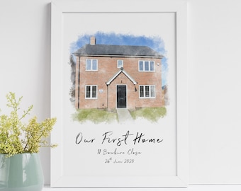 Custom Watercolour Home Print, First Home, Our Home, Custom Home Print, 1st Home, New Home, House Illustration, Digital Watercolour Effect