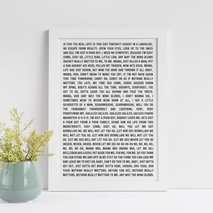 Boho Rhapsody-teksten, Queen, tekstdruk typografie, muurafdruk