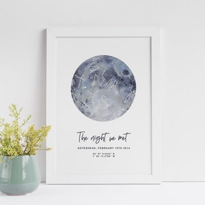 Impression murale de carte du ciel aquarelle, carte du ciel nocturne, impression de traînée d'étoiles, astronomie, carte des étoiles, constellations, aquarelle, cadeau de la Saint-Valentin, mariage