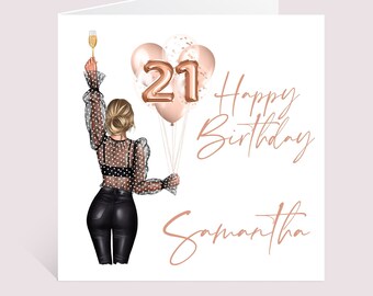 Personalised Birthday Card, 21st Birthday Card, 18th Birthday Card, 30th Birthday Card, Friend Birthday Card, Girly Birthday Card, Rose Gold