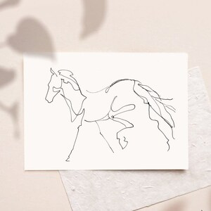 Impression contemporaine minimaliste d'art de cheval, carte de cheval, décor moderne à la maison, croquis de charbon de bois noir et blanc art de mur équine, cadeau d'amoureux de cheval