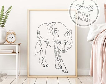 Regali Wolf, Wolf print, One Line Art Drawing, Wolf svg, Wall Art, Poster minimalista moderno in bianco e nero, Wolf Wall Art Print Poster