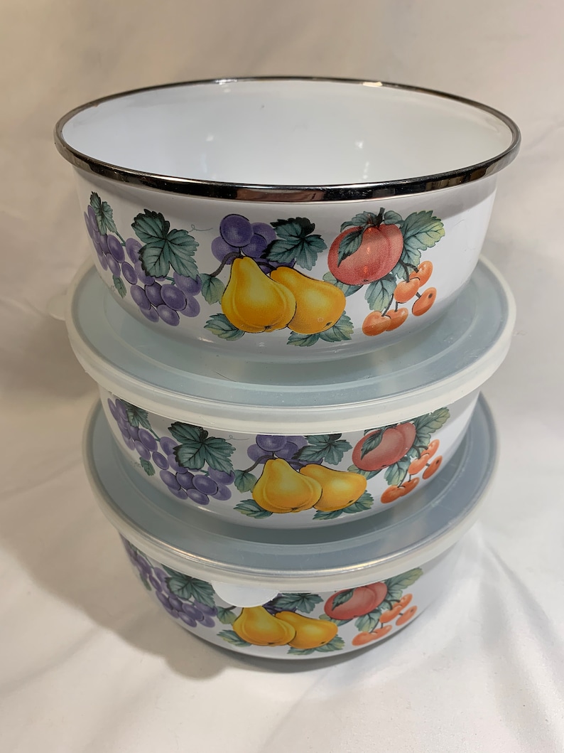 Vintage Enamel Nesting Bowl Set - Etsy