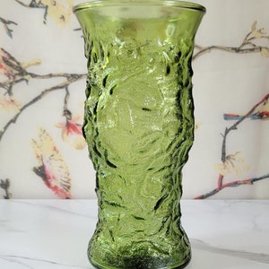 Vintage Emerald Green Crinkle Glass Vase - 1960s Mid Century EO Brody - 9.5&quot;