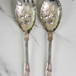 Vintage Silverplated Repousse &#39;Kings Fruit&#39; Salad Servers - by FB Rogers - Made in Italy