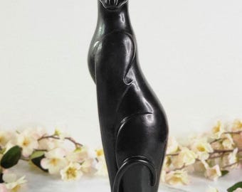 MCM Vintage Black Cat Statuette - Resin Figurine - by HD Designs - 12&quot;