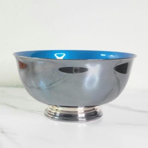 Vintage Reed & Barton Blue Enamel Silverplate Bowl - Paul Revere Style -  9&quot;