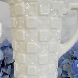 Vintage Milk Glass Pitcher - Westmoreland Old Quilt Pattern