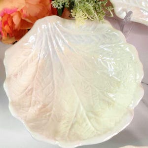 Vintage California Pottery Pearlescent White Cabbage Leaf Bowls - Textured - Set of 4 - 6.5"