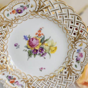 Rare Royal Copenhagen Denmark- &quot;Saxon Flower&quot; Gold Reticulated Plate - Antique 1870-1890