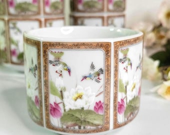 Vintage Toyo Japan Hexagonal Teacups - "Ming Lotus" - 2.5"