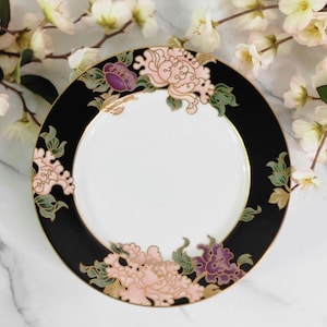 Vintage Fitz and Floyd &quot;Cloisonne Peony Black&quot; Salad Plate - 7.5&quot;