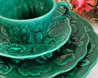 希少！ 20's〜30's 翡翠ジェダイのケーキ皿　アメリカンアンティークUSA Vintage Dick Knox Pottery - Made in California - Majolica - 4
