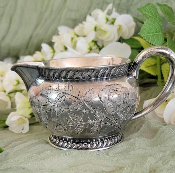 Antique Quadruple Silverplate Creamer - Wilcox Co. Repousse Victorian - 3"
