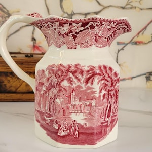 Mason's 'Vista Pink' Transferware Pitcher - Stamped "Mason's Patent Ironstone China Vista England"